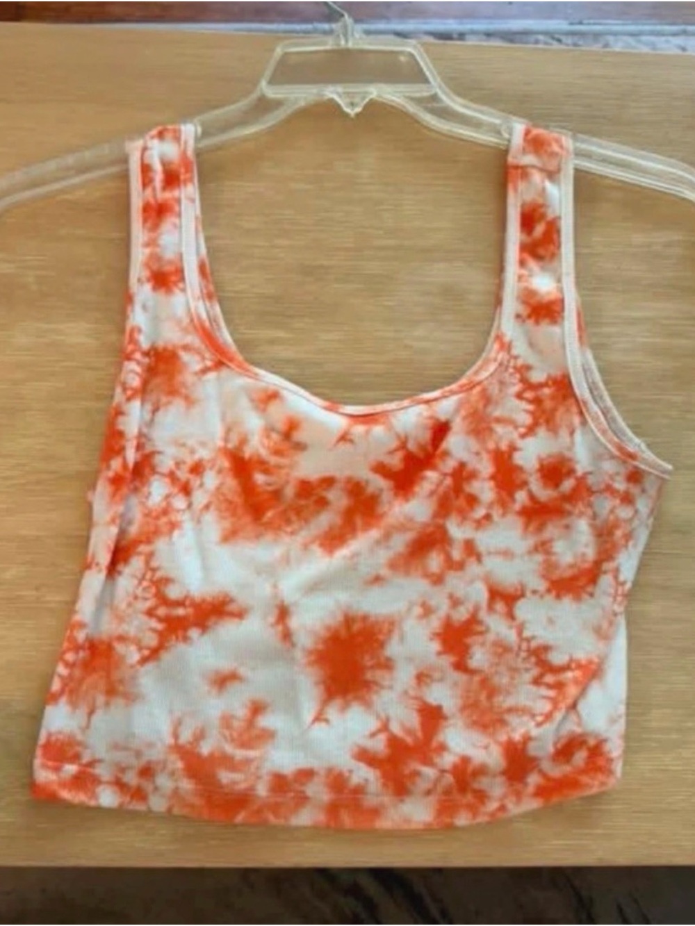 SHEIN Orange & White Tie-Dye Scoop Neck Crop Top
